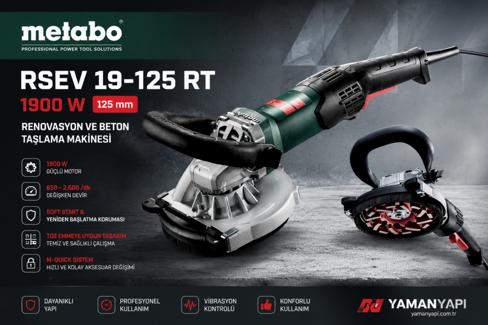 Metabo RSEV 19-125 RT 1900 W 125 mm Renovasyon ve Beton Taşlama Makinesi